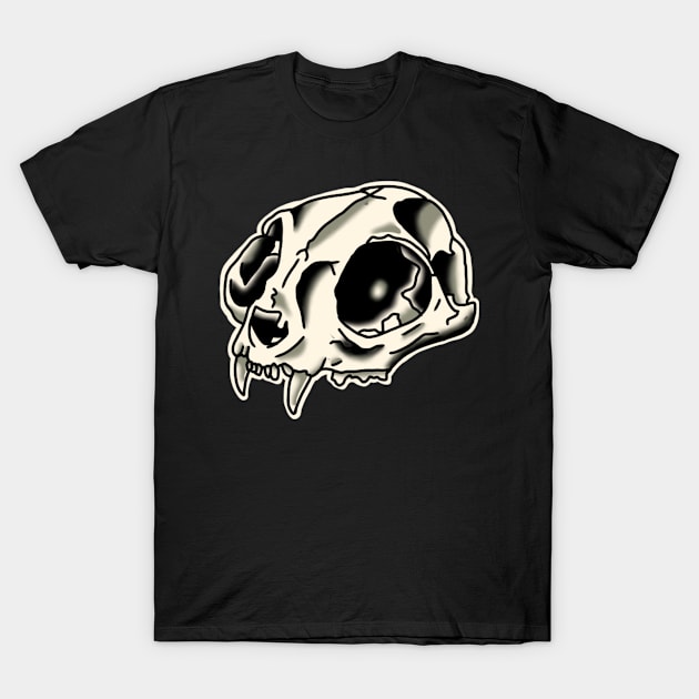 skull cat traditional tattoo T-Shirt by rafaelwolf